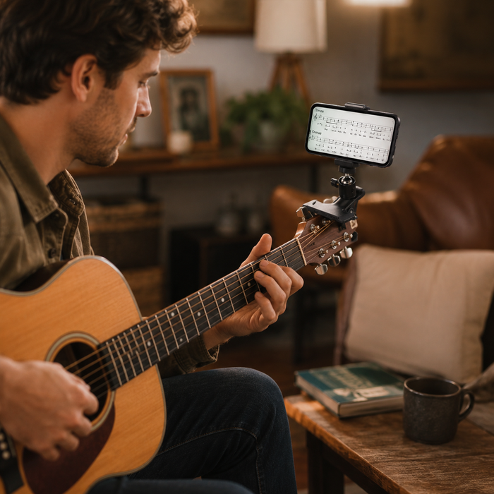 FretView guitar phone mount in use